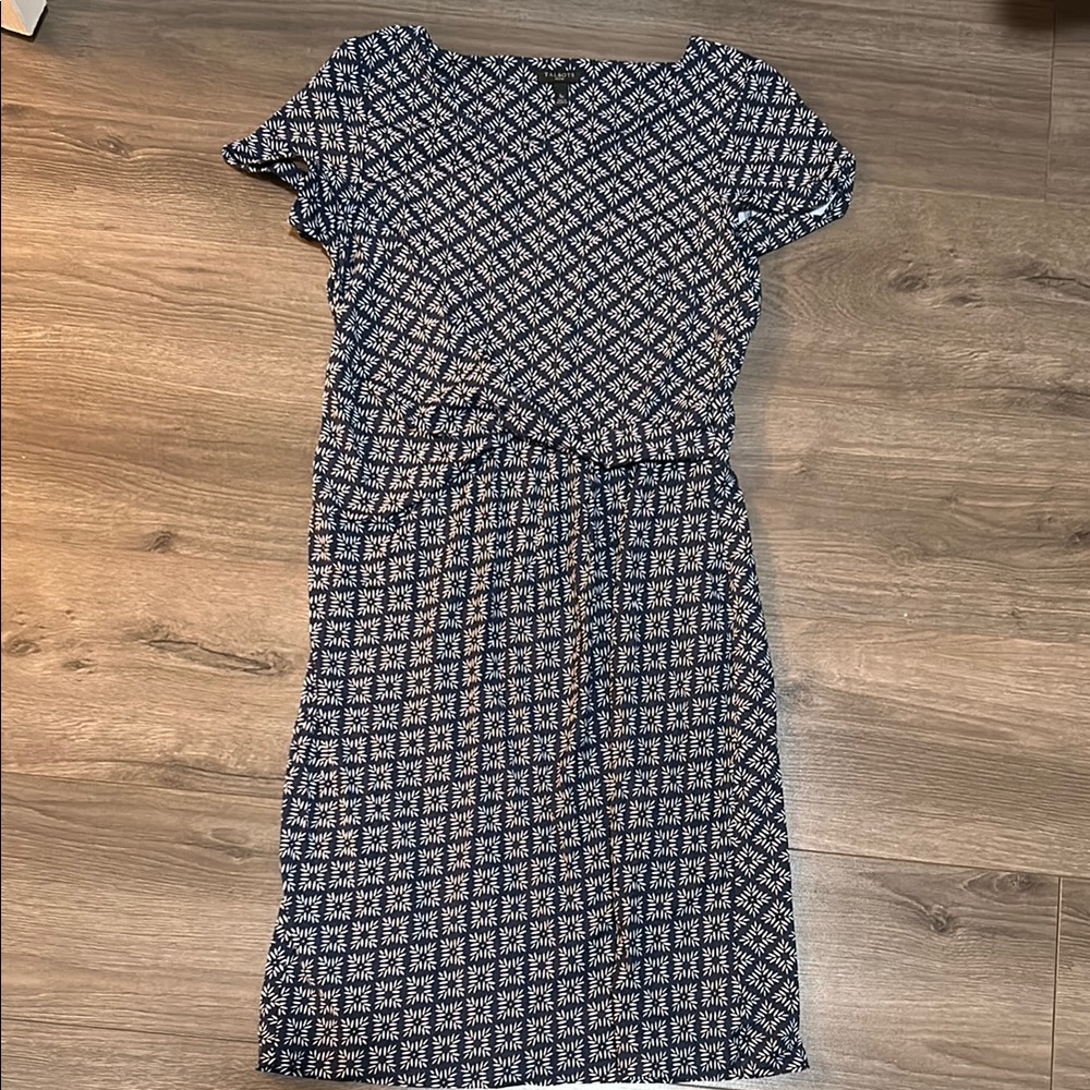 White and Blue Sheath Midi Dress with Cap Sleeves